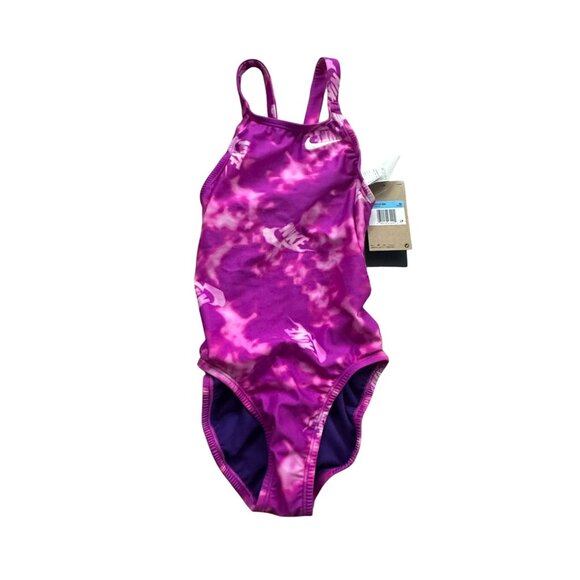 NIKE Women's Purple Logo One Piece Bathing Swim Suit Size 26 / US 0 NEW NWT - Picture 2 of 5